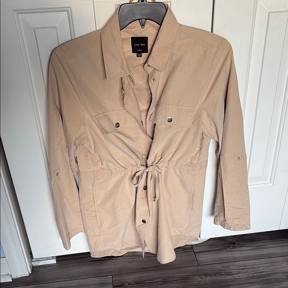 Love Tree Tan Utility Jacket with Tie Waist